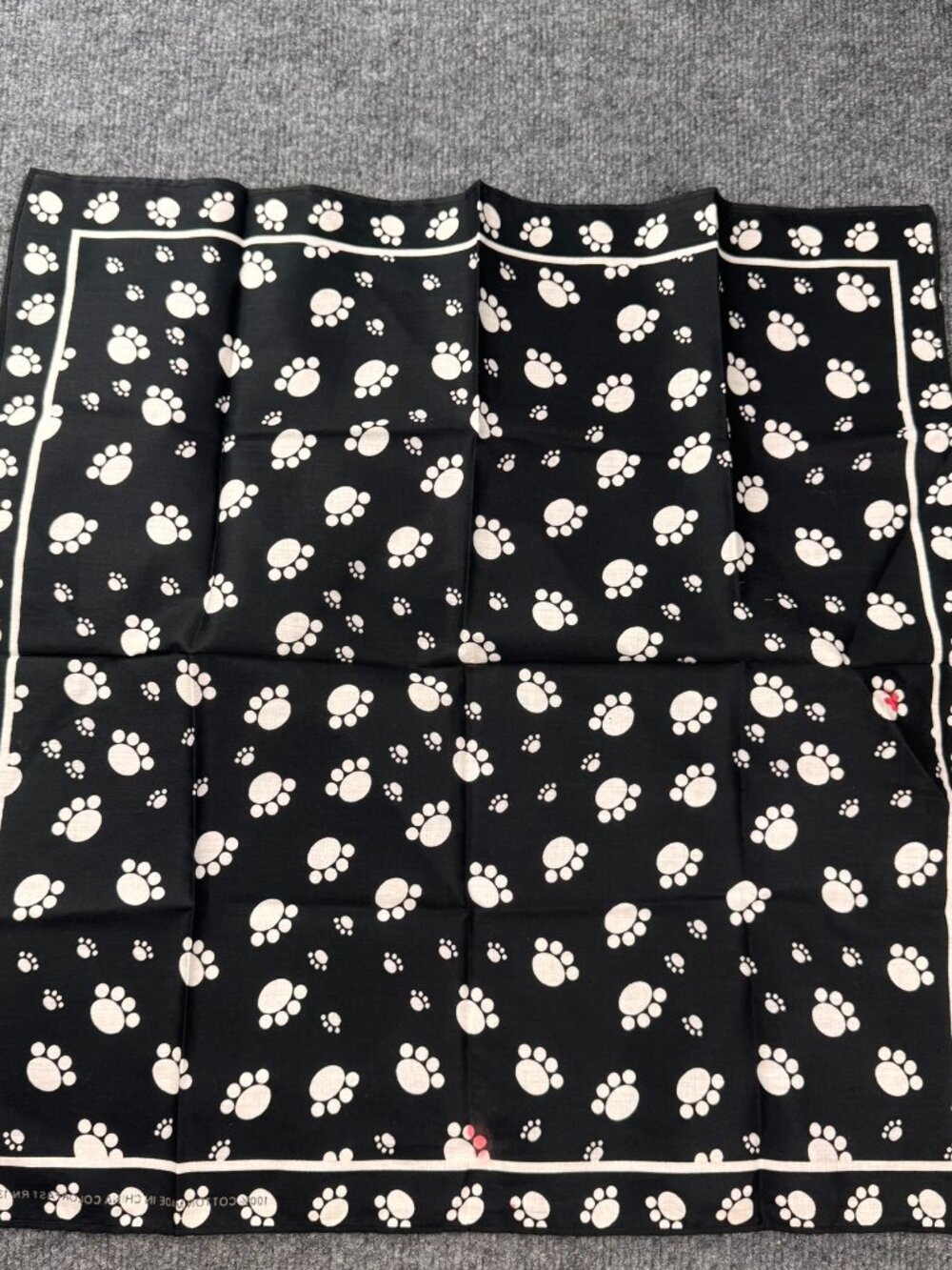 Vintage Dog Paw Print Bandana Cotton Black White 21x21 Pet Puppy AS IS Red Stain